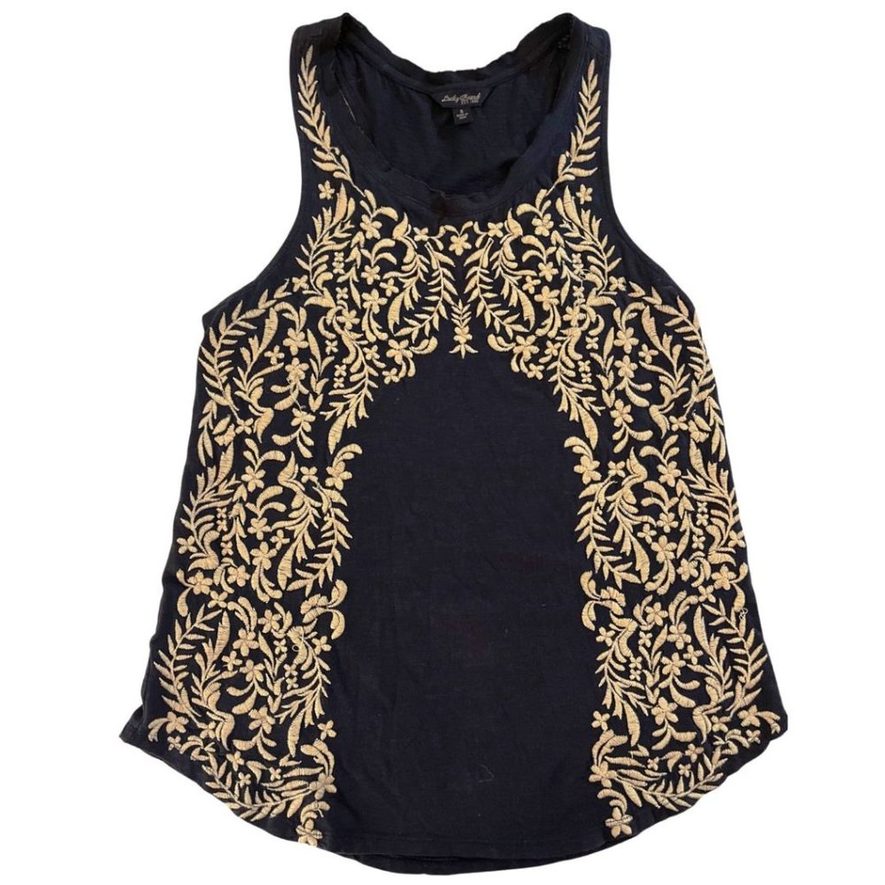 Lucky Brand Woman Blue White Embroidered Flower Sleeveless Shirt Top M Medium